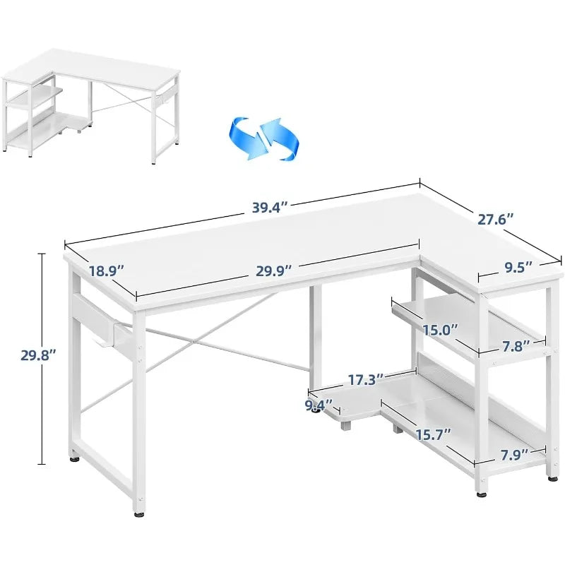 L Shaped Computer Desk with Storage Shelves & PC Stand