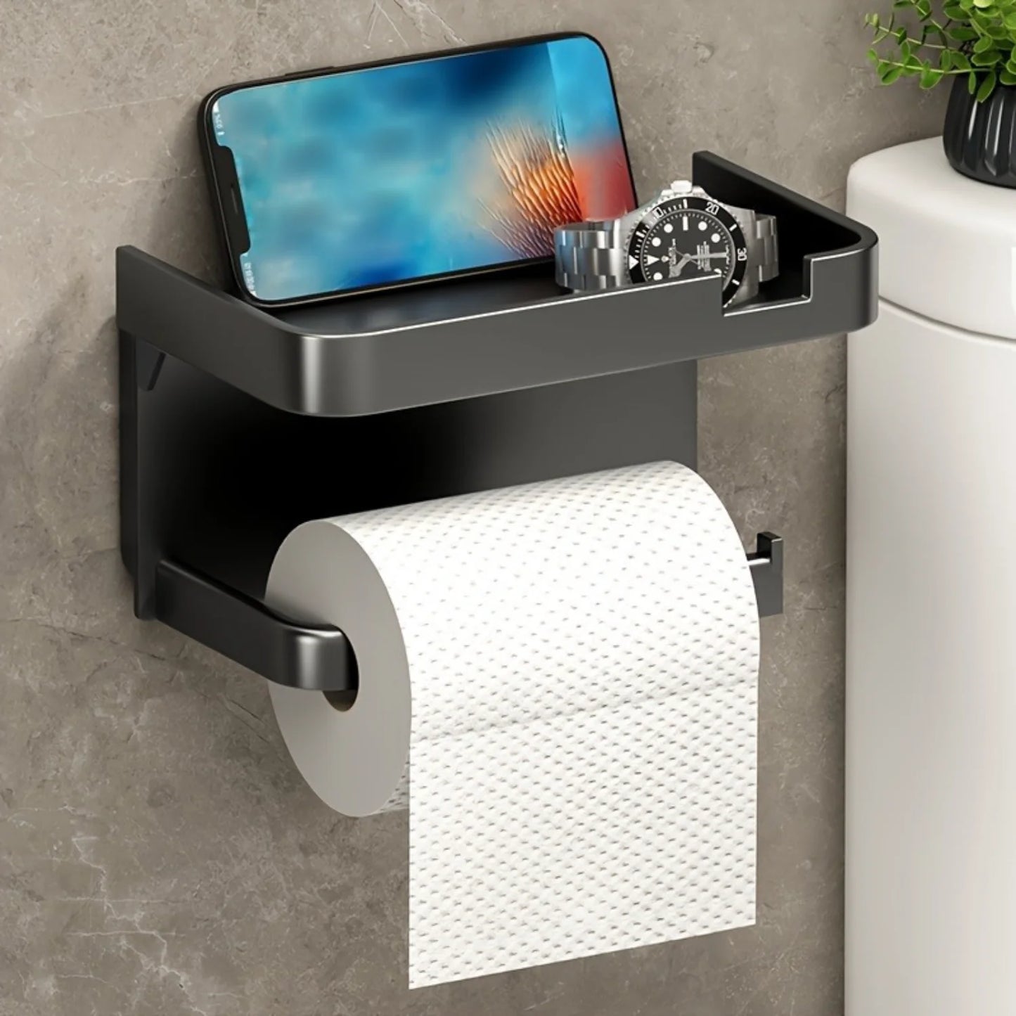 Toilet Paper Holder with Phone Shelf