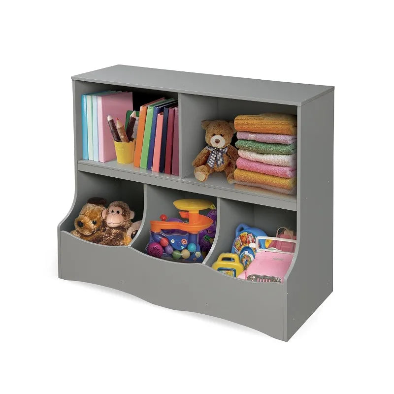 Multi-Bin Toy Storage Organizer and Book Shelf