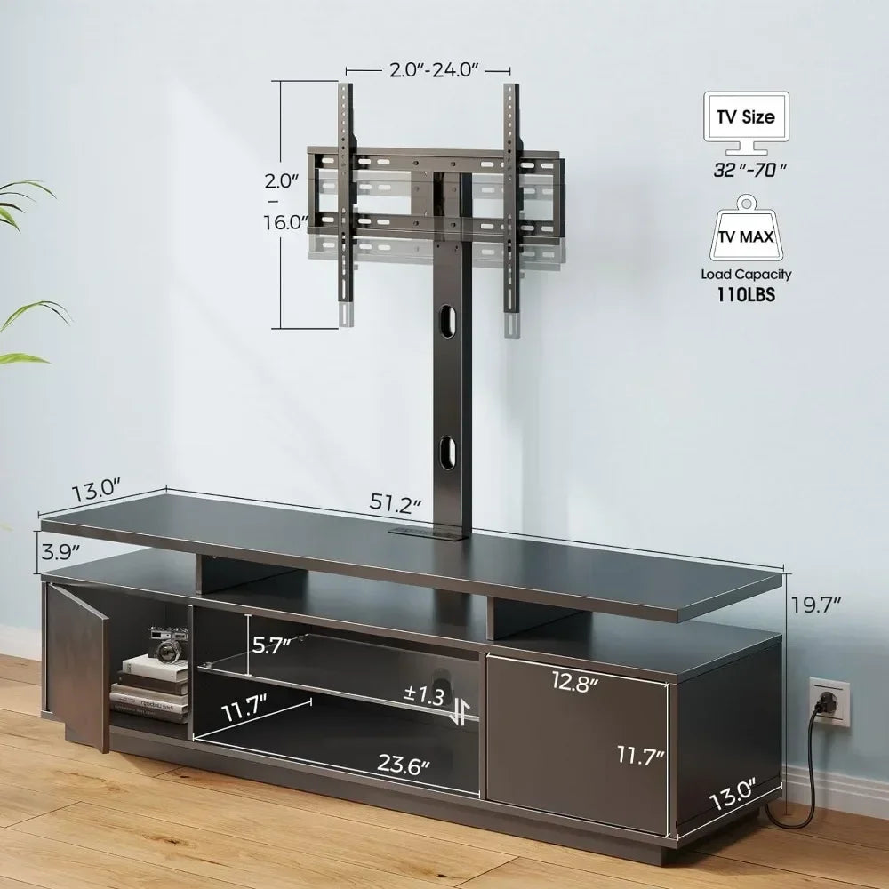 Entertainment Center with Height Adjustable Swivel Mount & LED Lights
