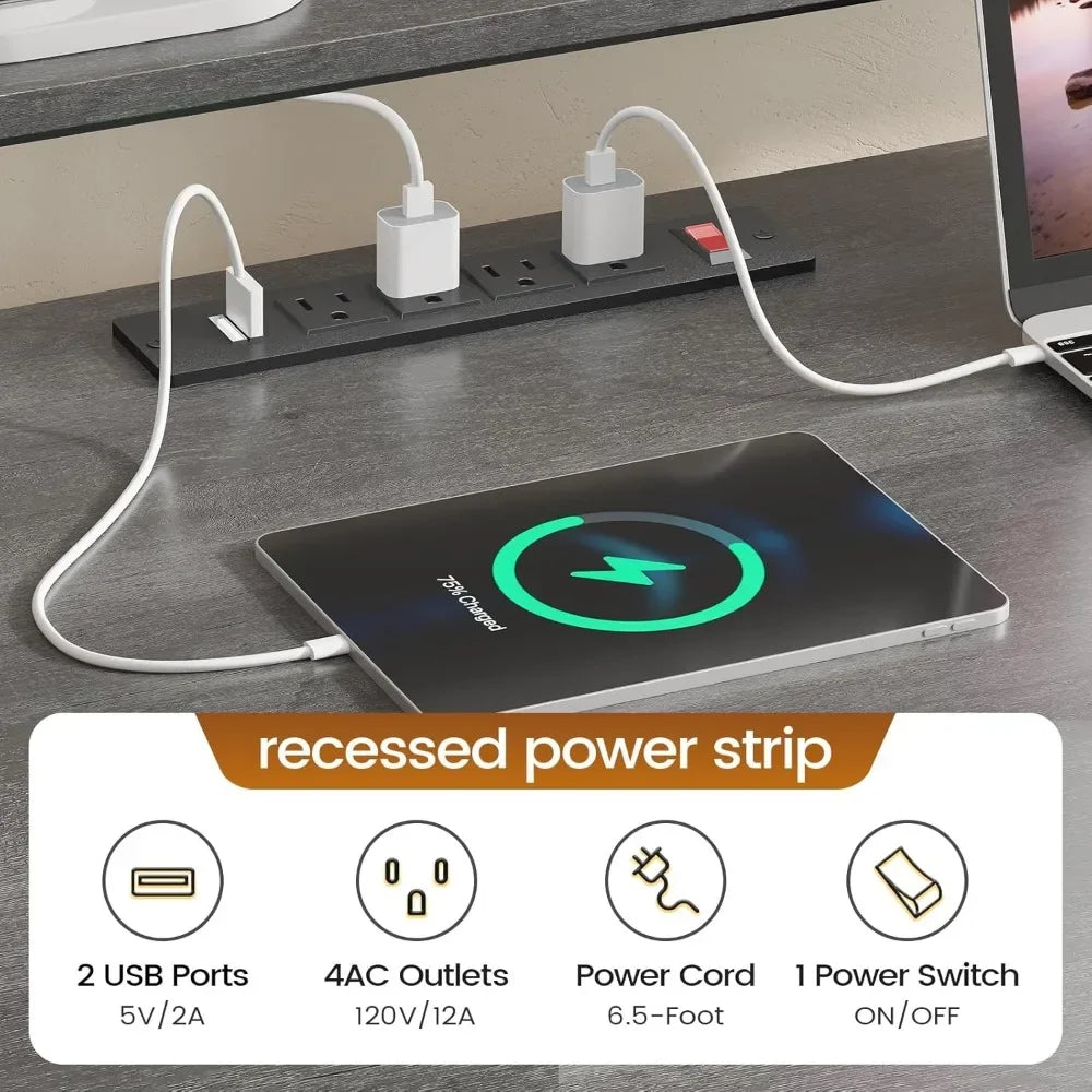 Convertible Desk with Charging Station and LED Lights
