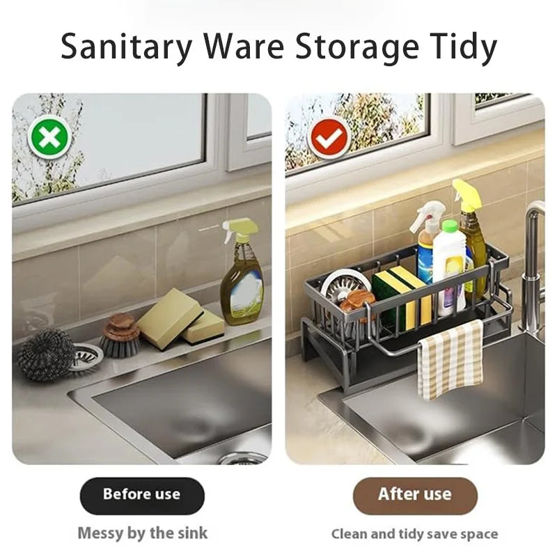 Kitchen Sink Sponge Rack with Towel Holder