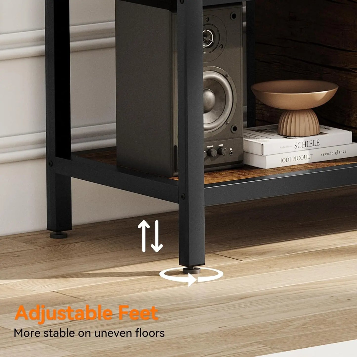 Entertainment Center with 2 Closed Storage Spaces and Open Compartments