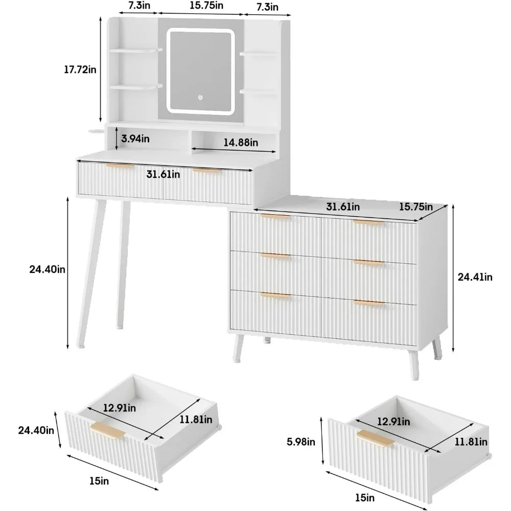 Vanity Dresser with Lights and Power Outlets