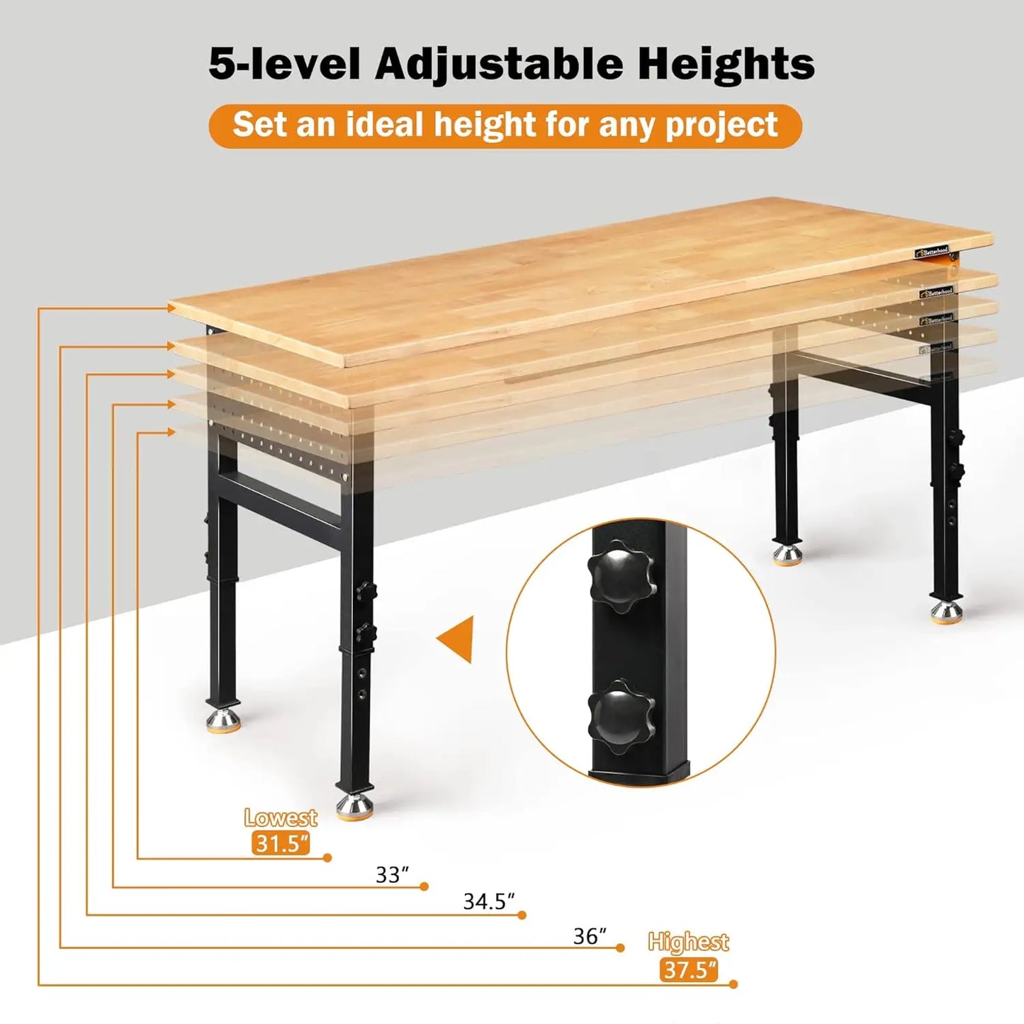 60" x 24" Heavy-Duty Adjustable Workbench