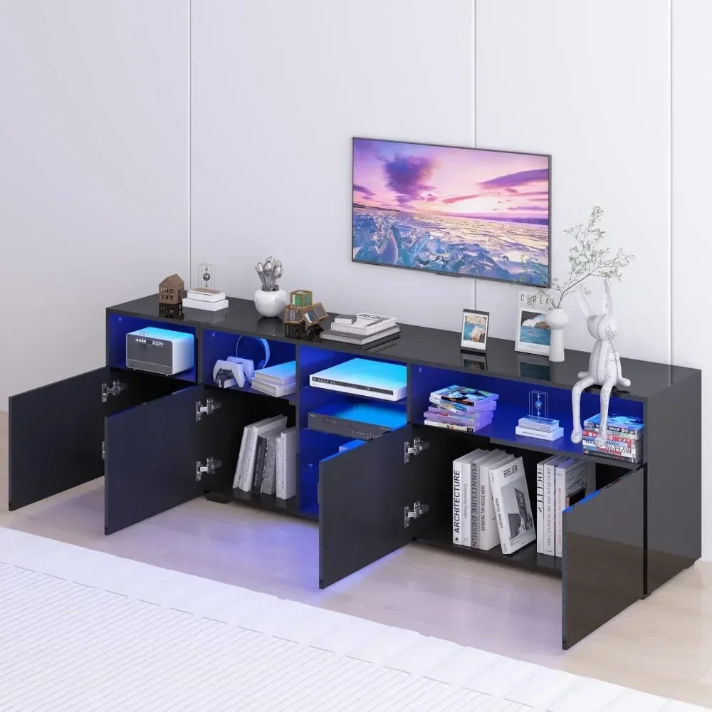 Entertainment Center with Storage and LED Lights TV Stand