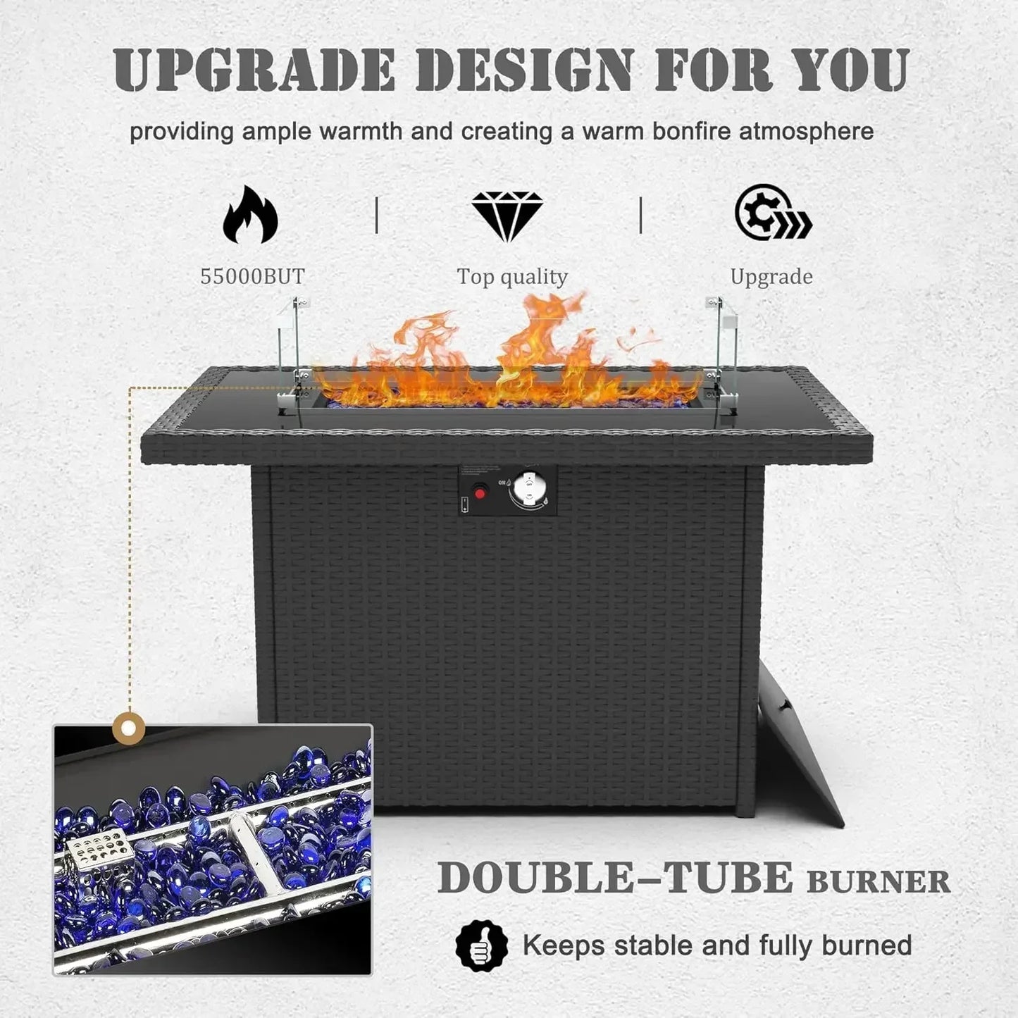 Outdoor Sectional Wicker Sofa Set with Fire Pit Table