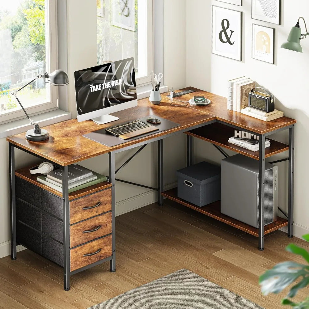 L Shaped Desk with Power Outlets and Storage