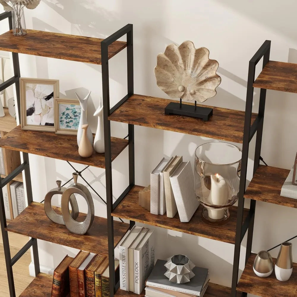 4 Tier Industrial Bookcase with 11 Open Display Shelves