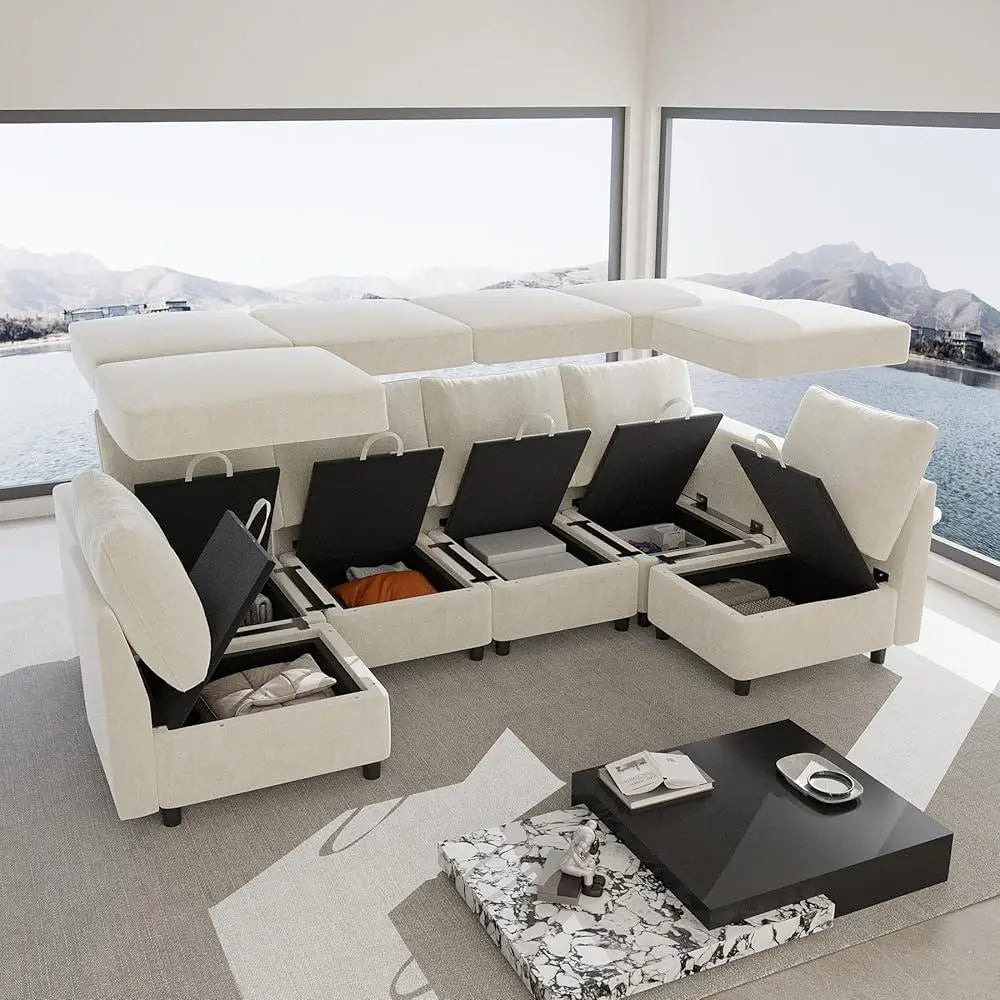 6 Seat Sectional Sofa with Storage and USB Chargers