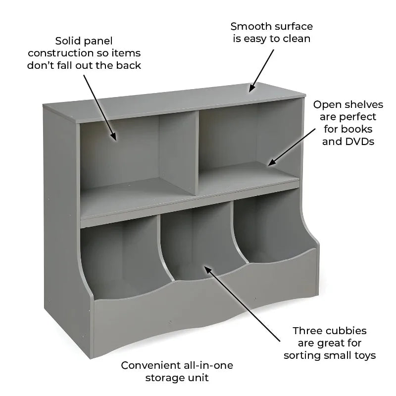 Multi-Bin Toy Storage Organizer and Book Shelf