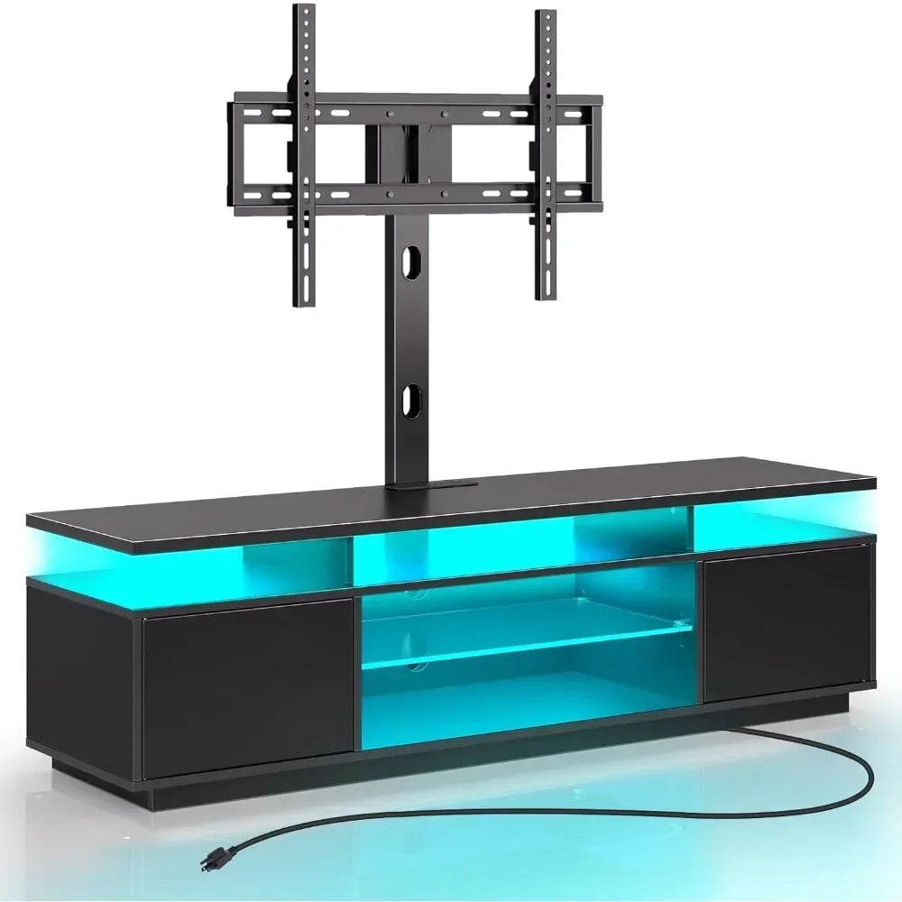 Entertainment Center with Height Adjustable Swivel Mount & LED Lights