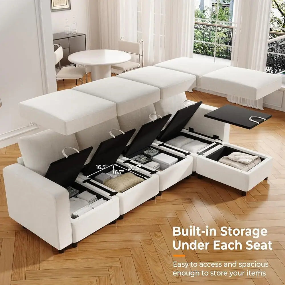 6 Seat Sectional Sofa with Storage and USB Chargers