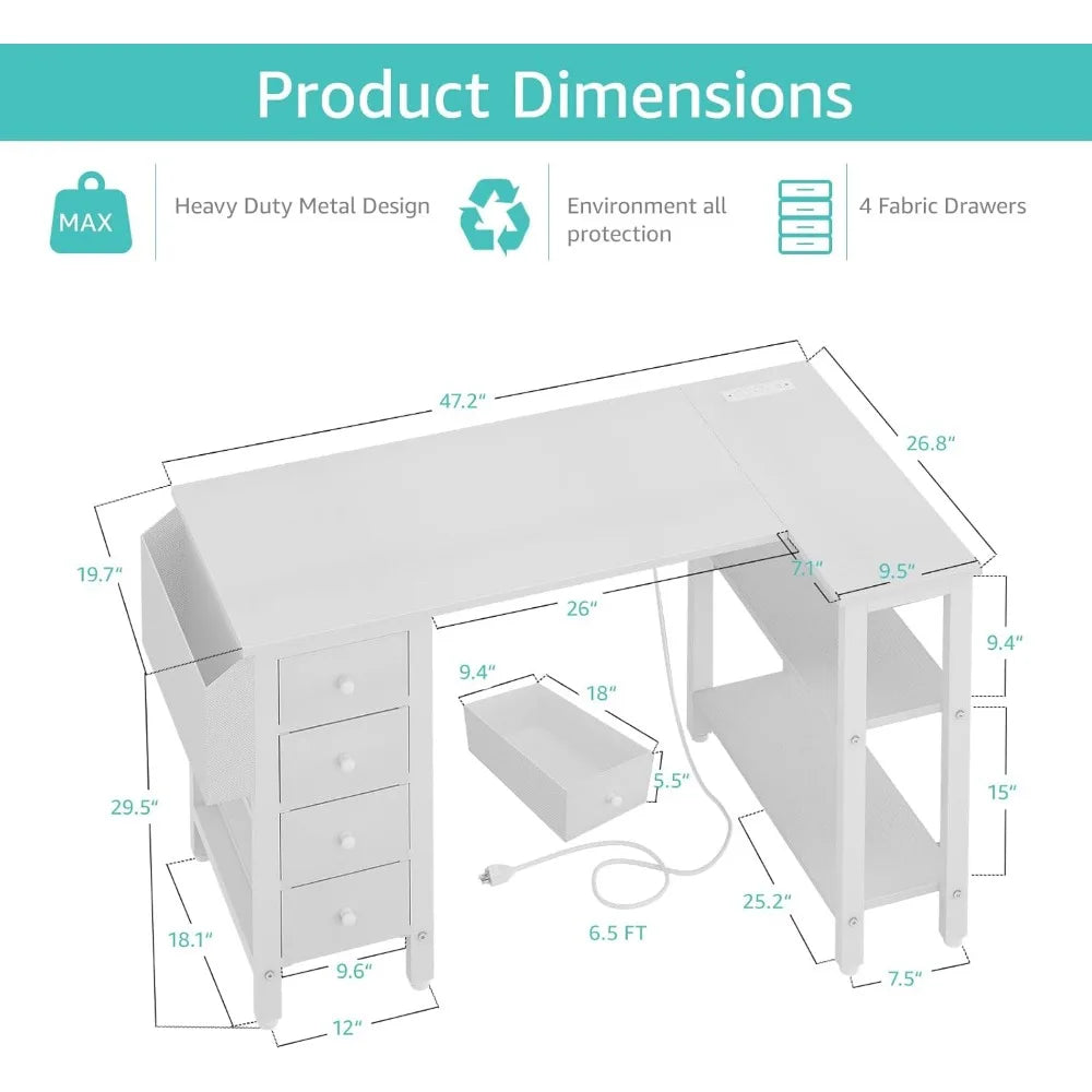 L Shaped Computer Desk with Drawers & Storage Shelves
