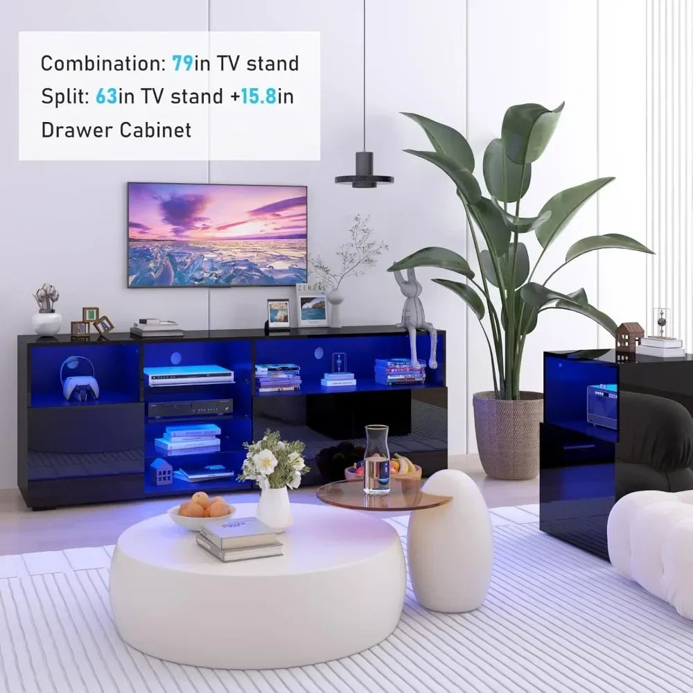 Entertainment Center with Storage and LED Lights TV Stand
