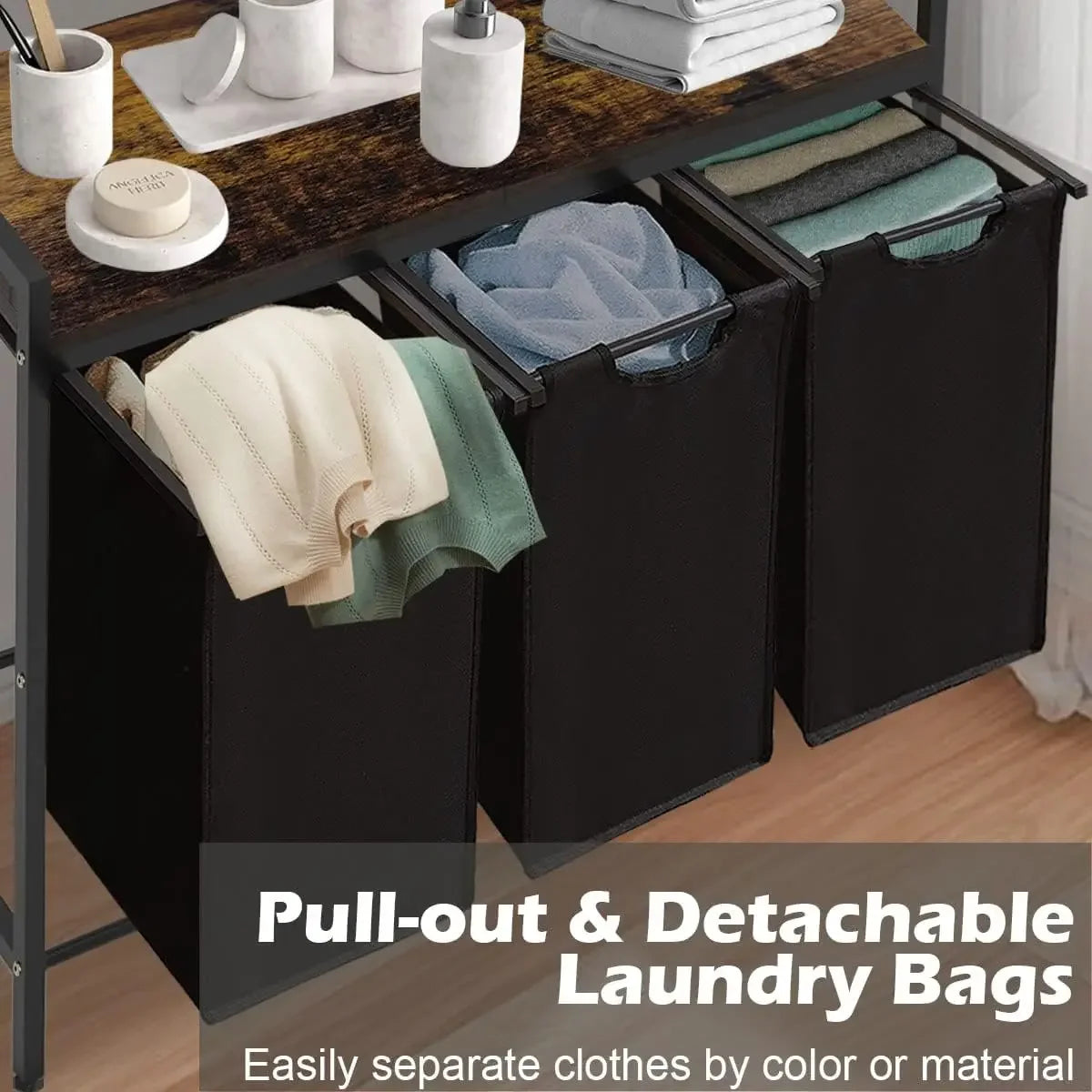 Laundry Sorter with 3 Removable & Pull-Out Sorting Bags