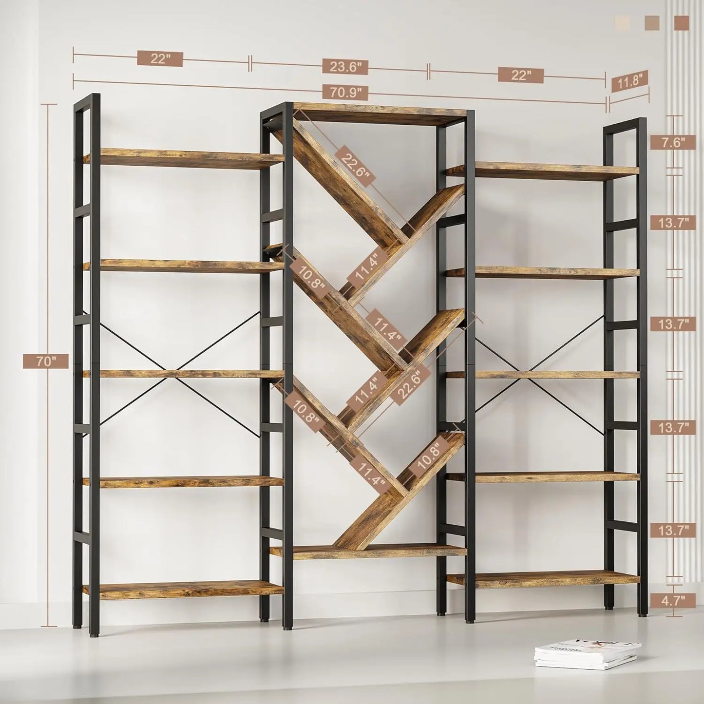 5 Tier Bookcase with 17 Open Display Shelves