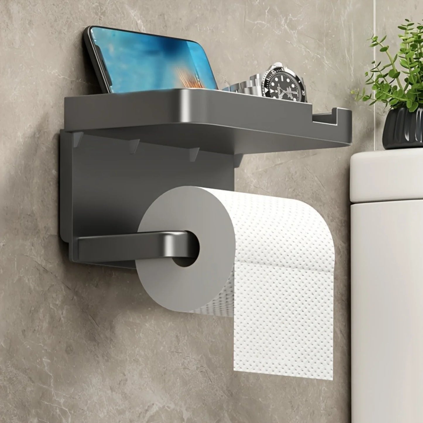 Toilet Paper Holder with Phone Shelf