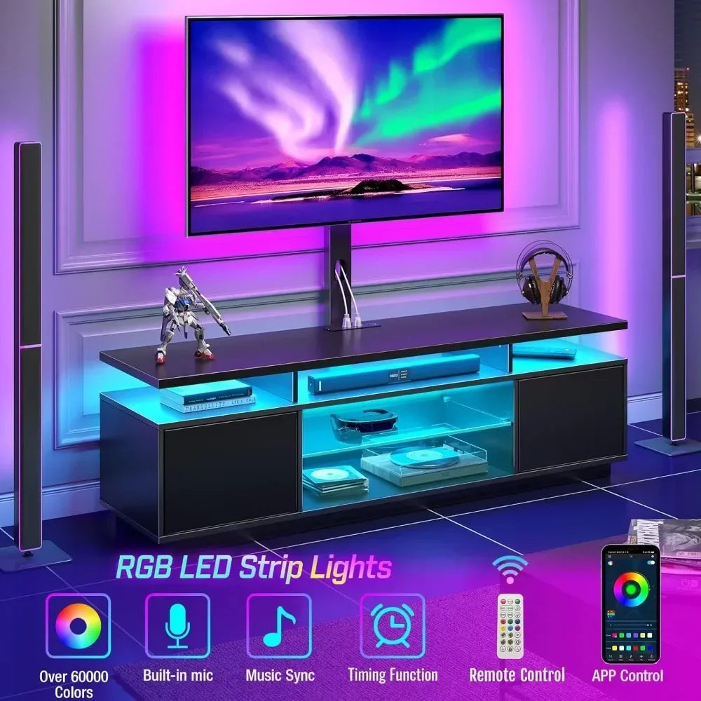 Entertainment Center with Height Adjustable Swivel Mount & LED Lights