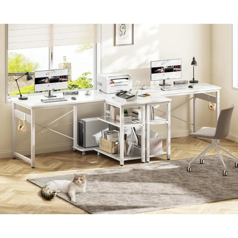 L Shaped Computer Desk with Storage Shelves & PC Stand