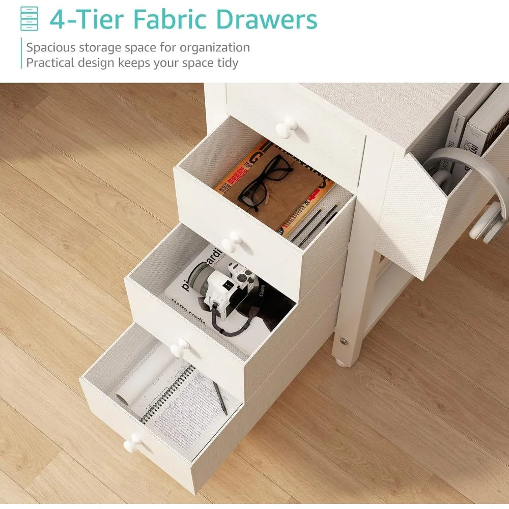 L Shaped Computer Desk with Drawers & Storage Shelves