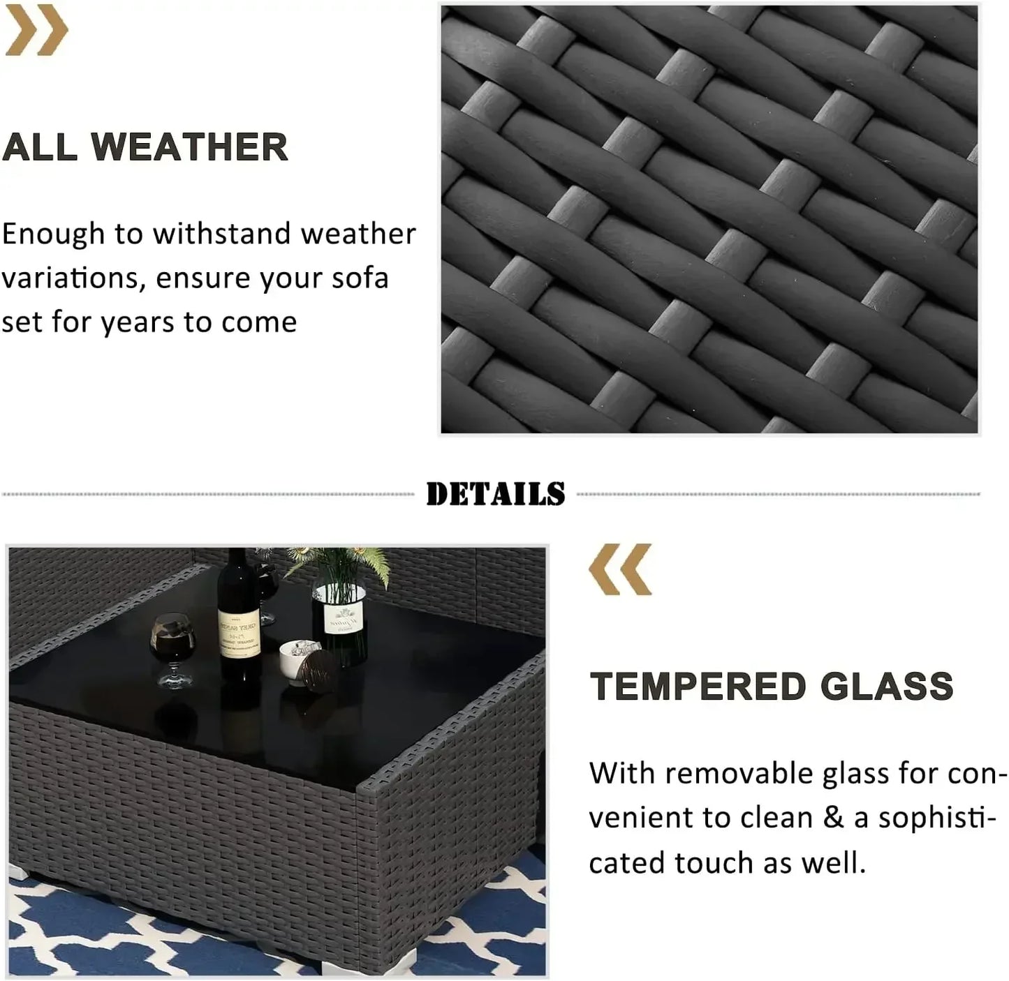 Outdoor Sectional Wicker Sofa Set with Fire Pit Table