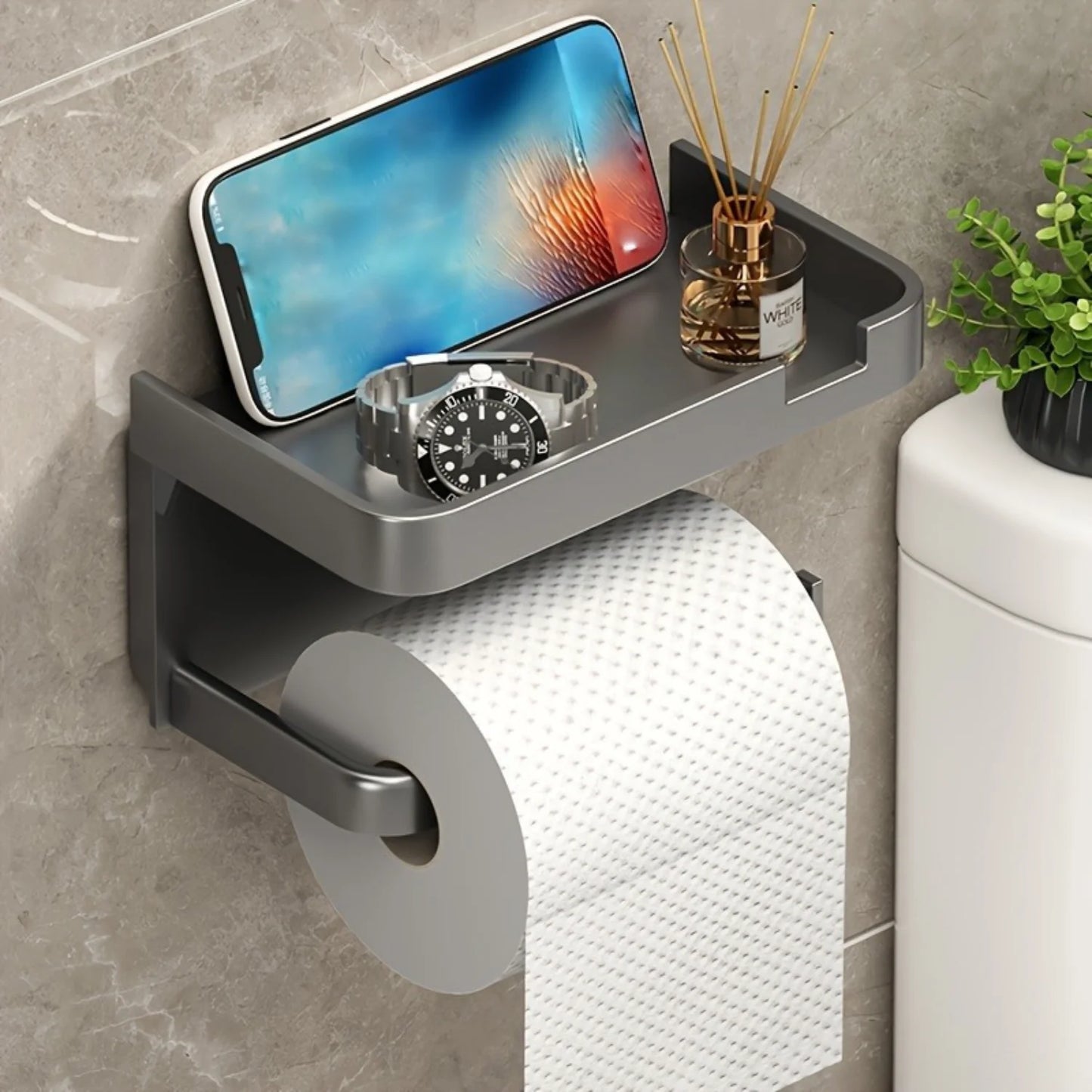 Toilet Paper Holder with Phone Shelf