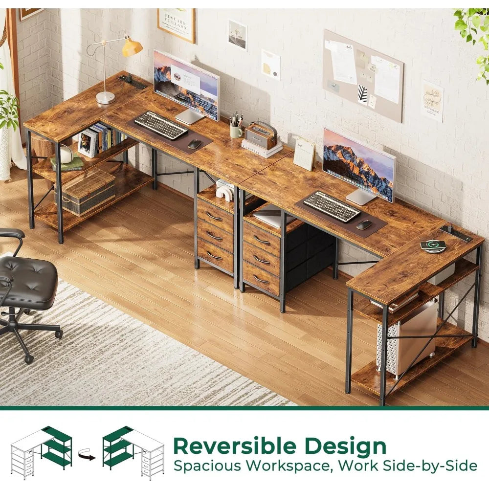 L Shaped Desk with Power Outlets and Storage
