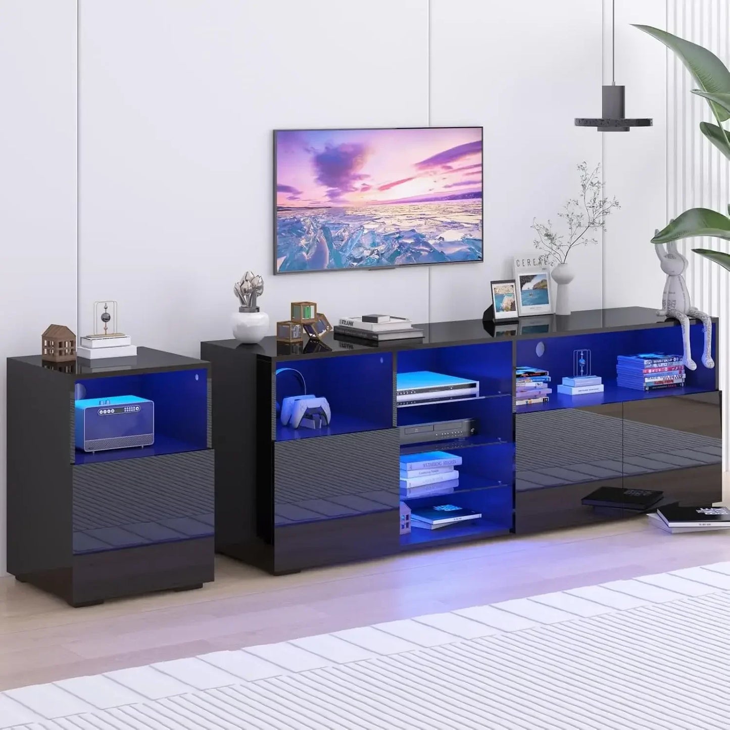 Entertainment Center with Storage and LED Lights TV Stand