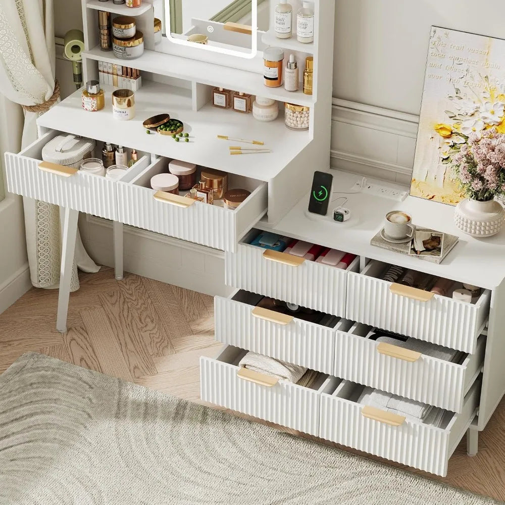 Vanity Dresser with Lights and Power Outlets