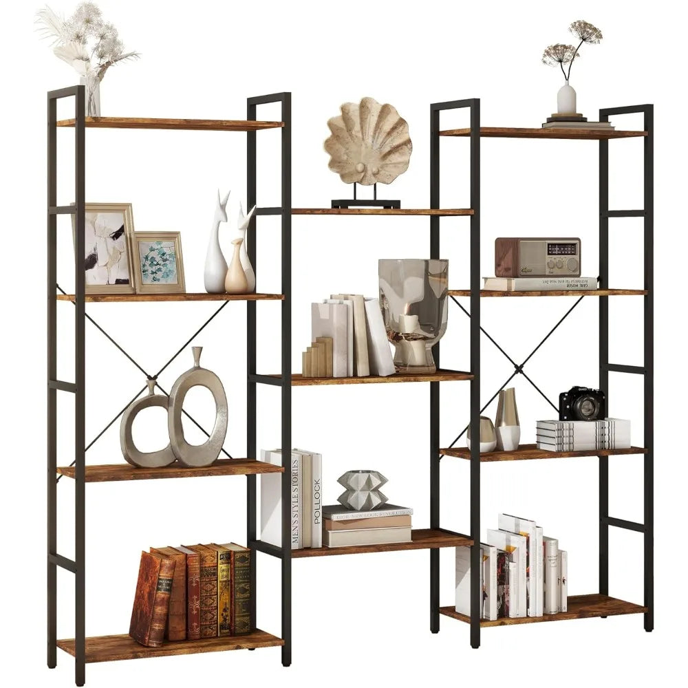 4 Tier Industrial Bookcase with 11 Open Display Shelves