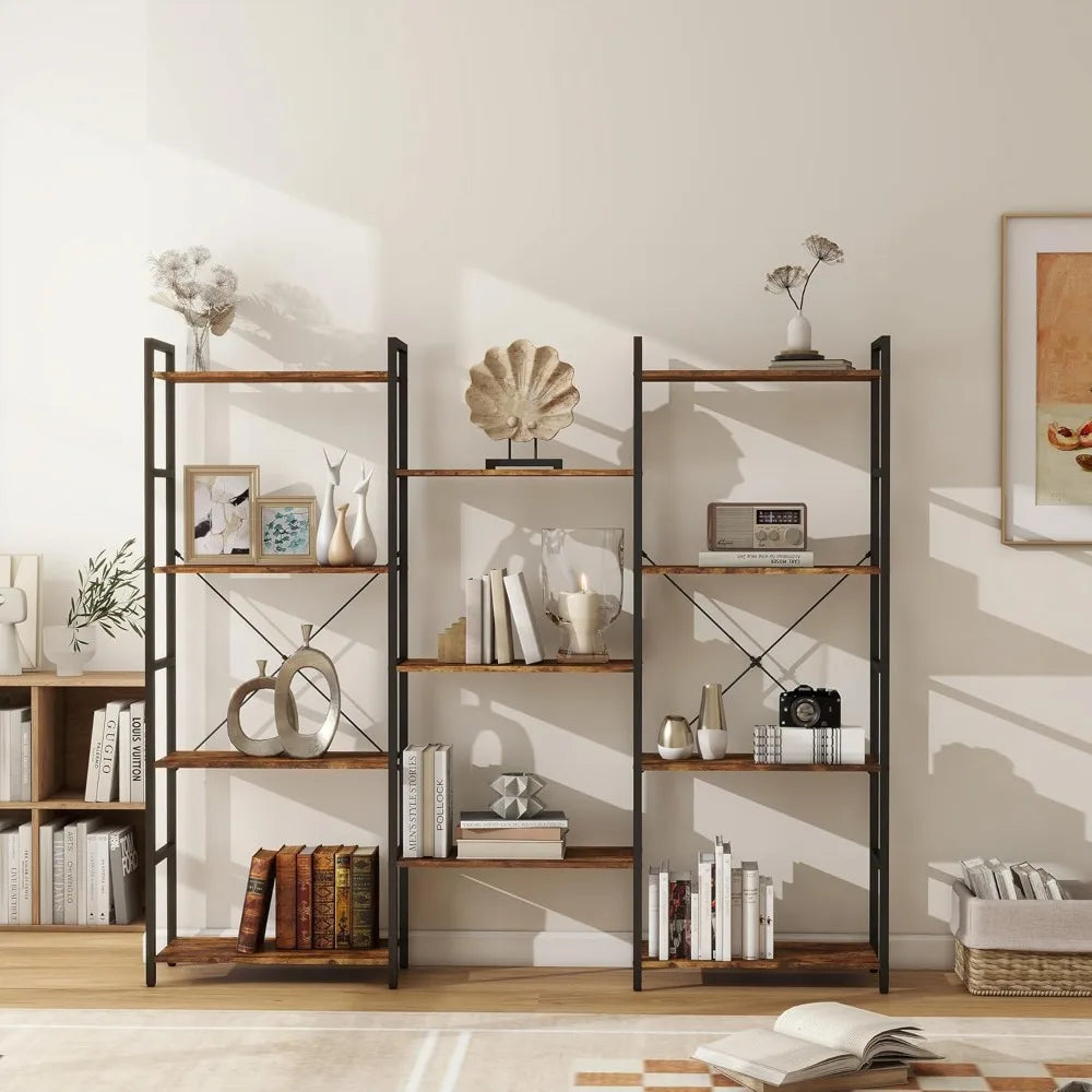 4 Tier Industrial Bookcase with 11 Open Display Shelves