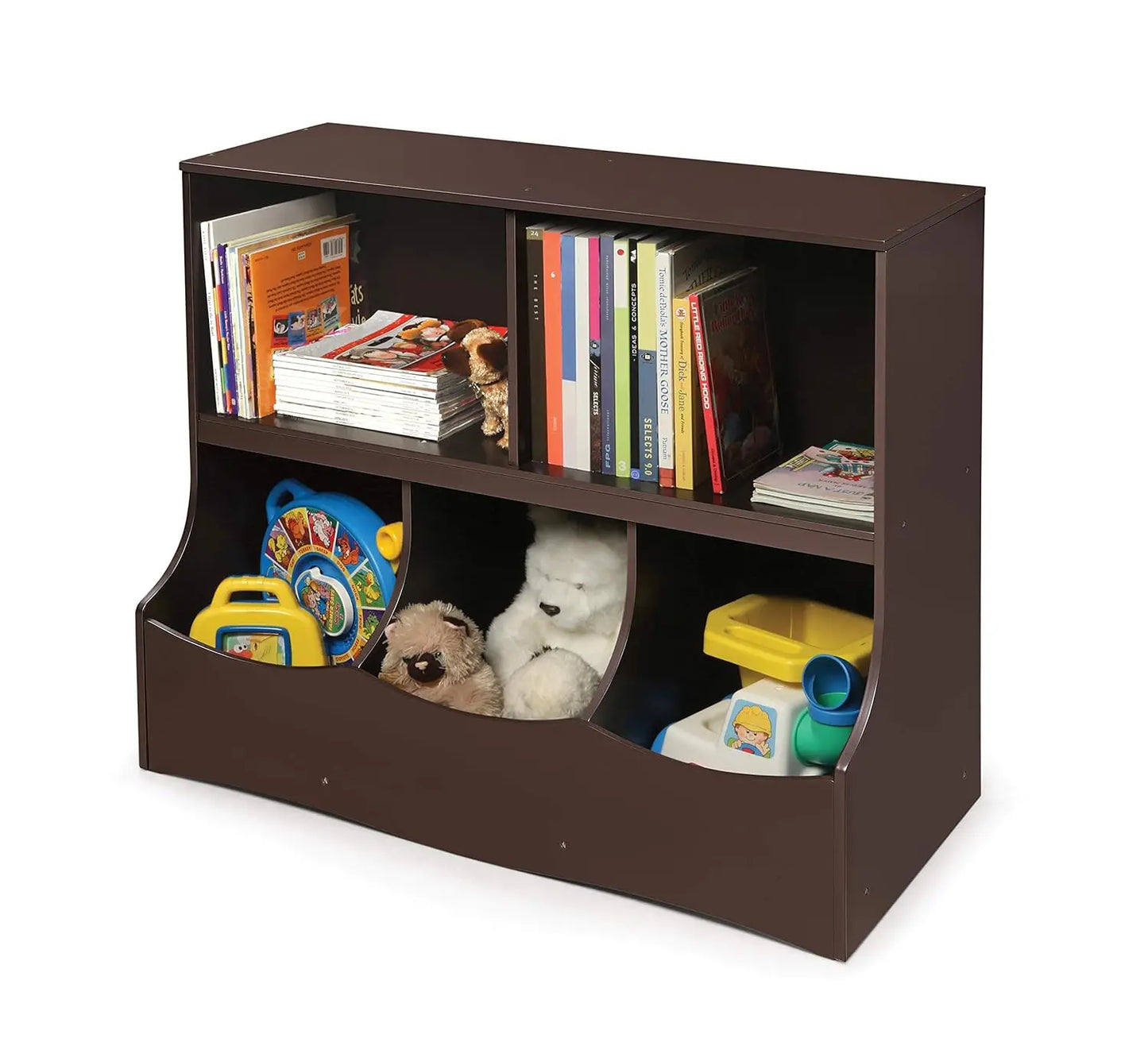 Multi-Bin Toy Storage Organizer and Book Shelf
