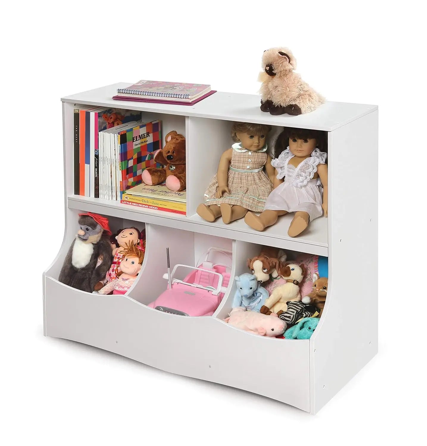 Multi-Bin Toy Storage Organizer and Book Shelf