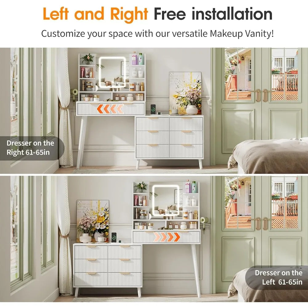 Vanity Dresser with Lights and Power Outlets