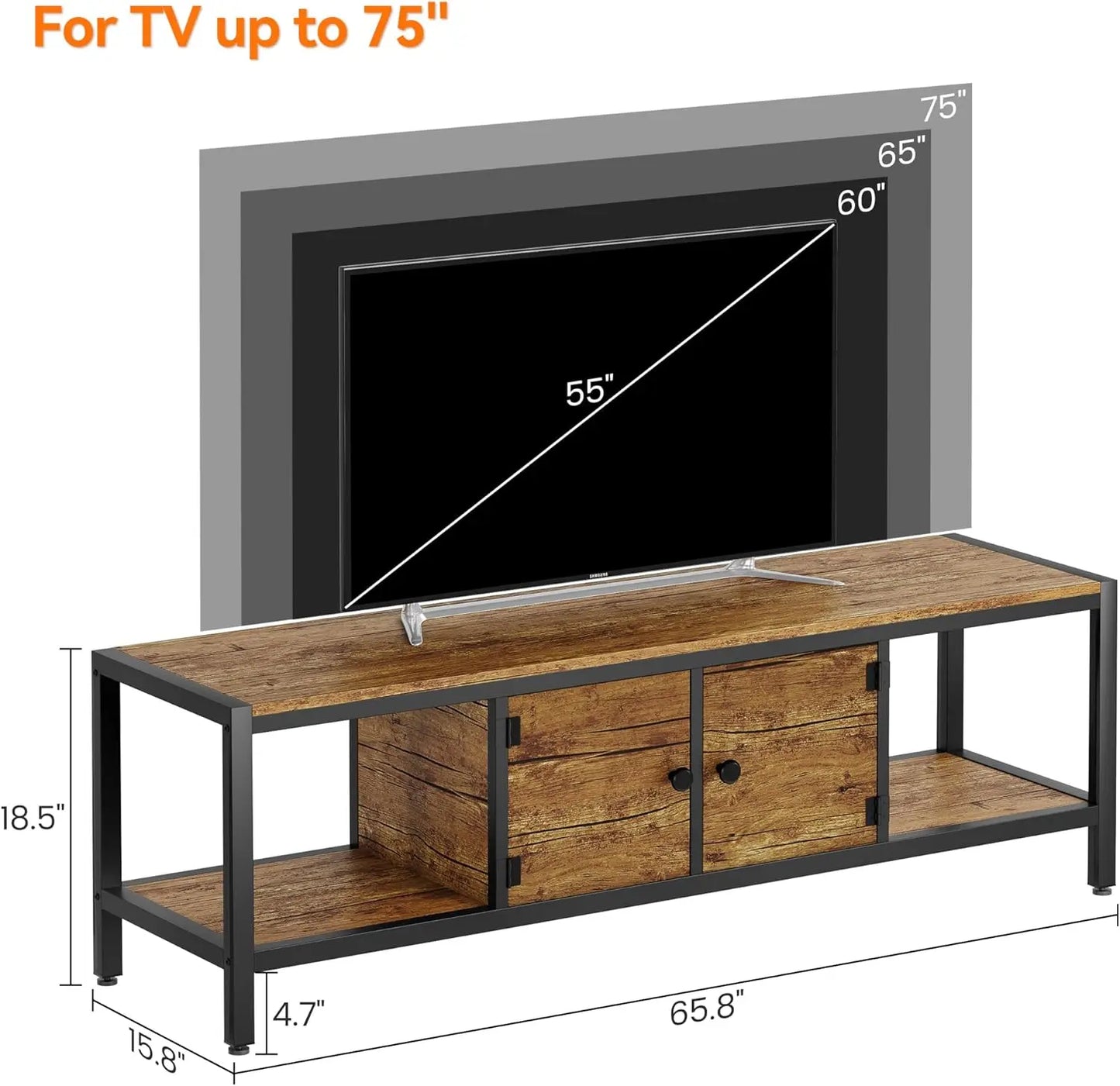 Entertainment Center with 2 Closed Storage Spaces and Open Compartments