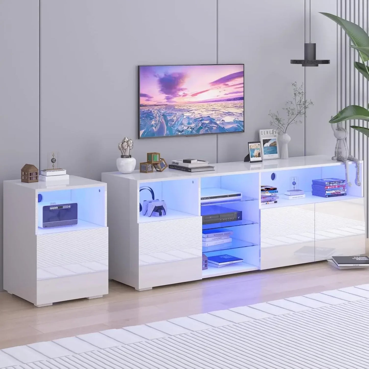 Entertainment Center with Storage and LED Lights TV Stand