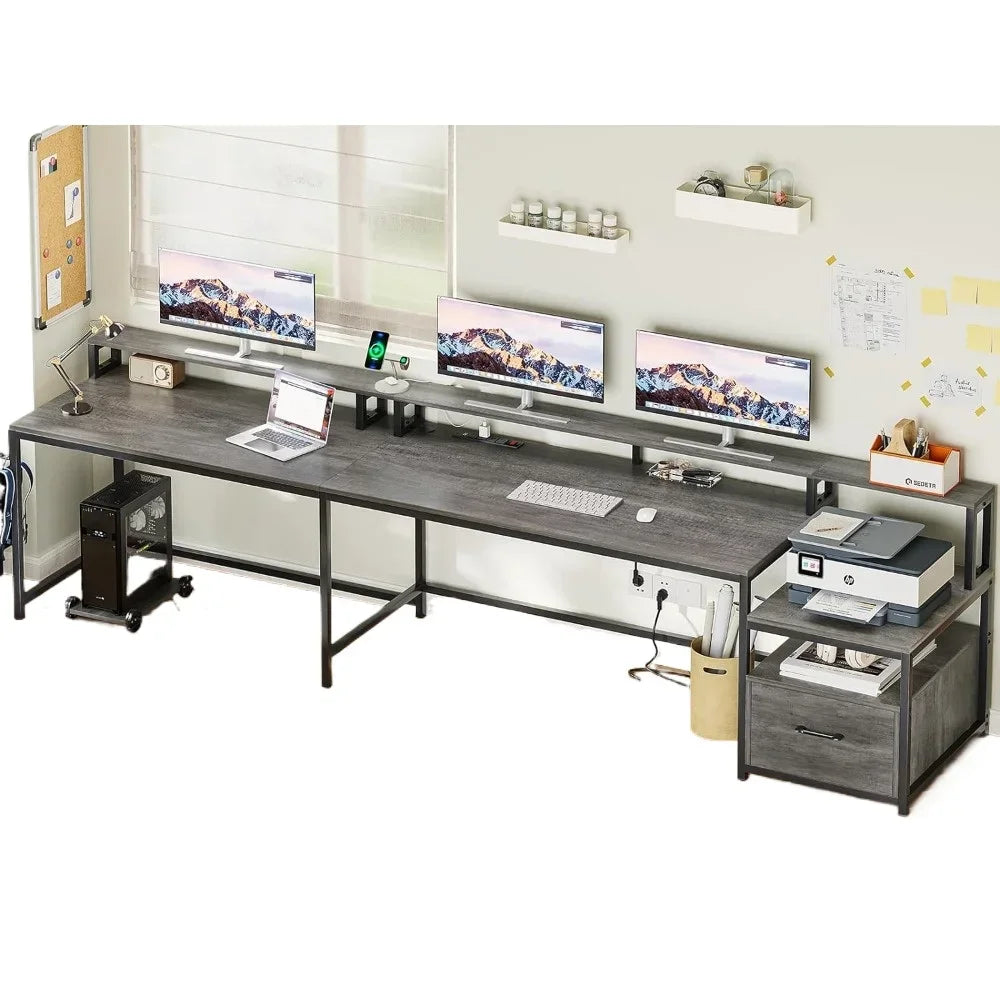Convertible Desk with Charging Station and LED Lights