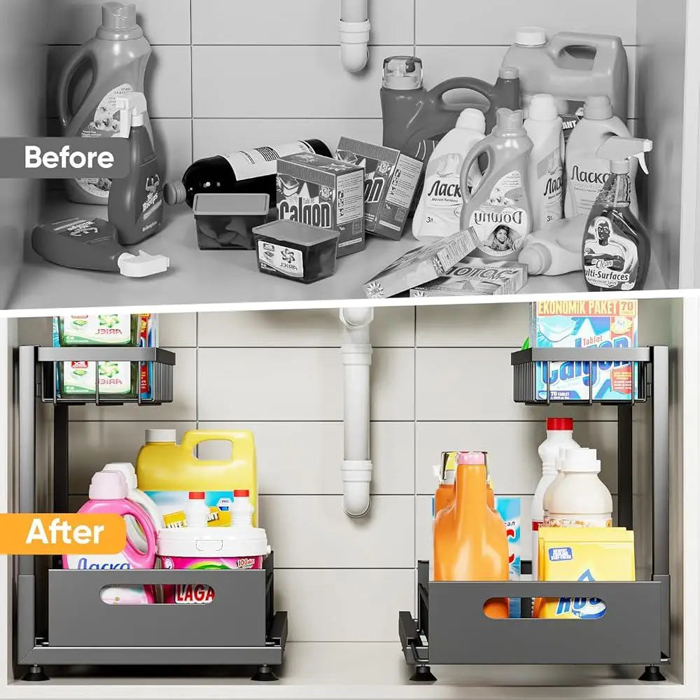 2-Tier Adjustable Metal Pull-Out Shelf - 2 pack