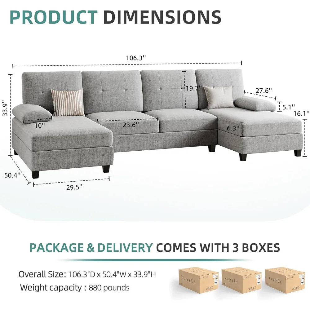 4 Seat U Shaped Sofa Sectional Couch