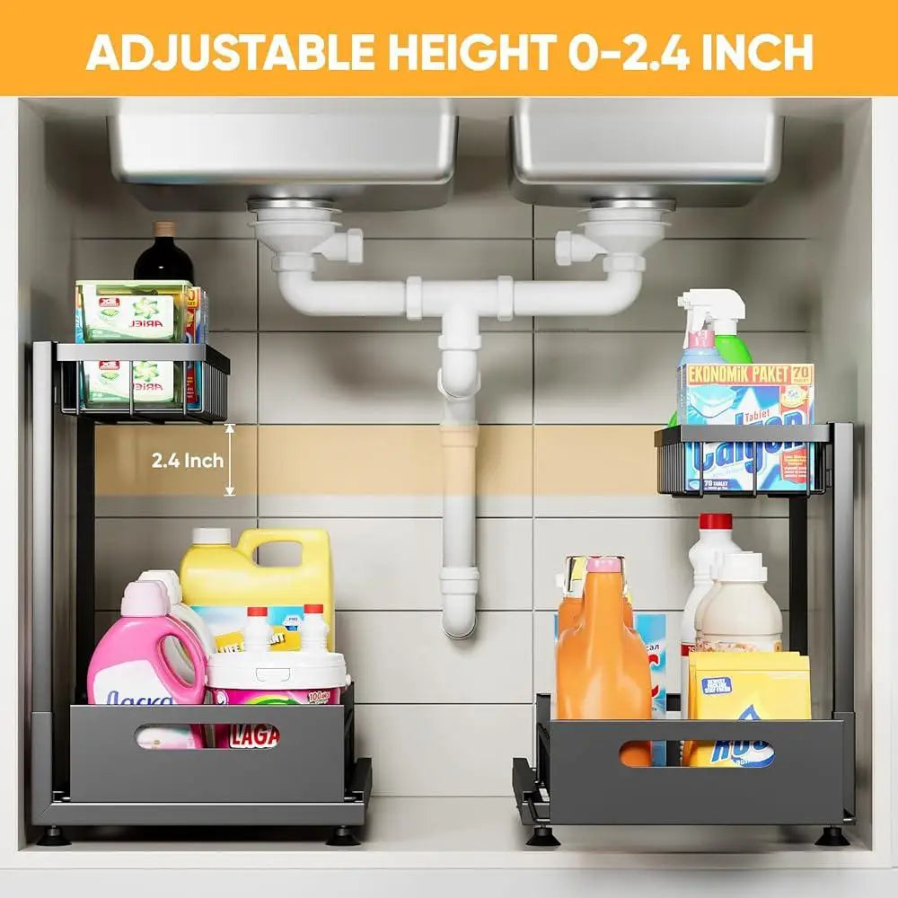 2-Tier Adjustable Metal Pull-Out Shelf - 2 pack