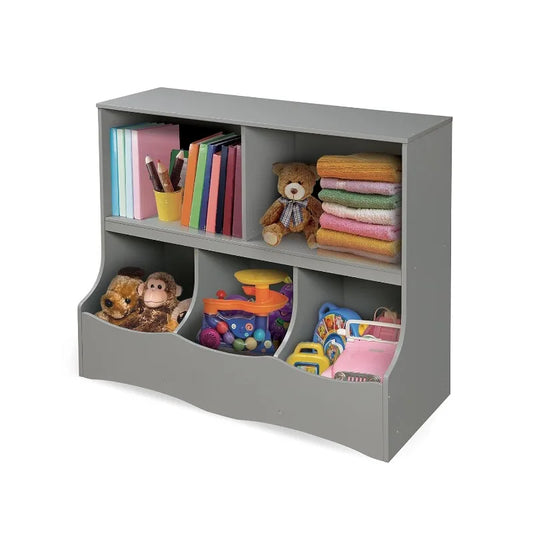 Multi-Bin Toy Storage Organizer and Book Shelf