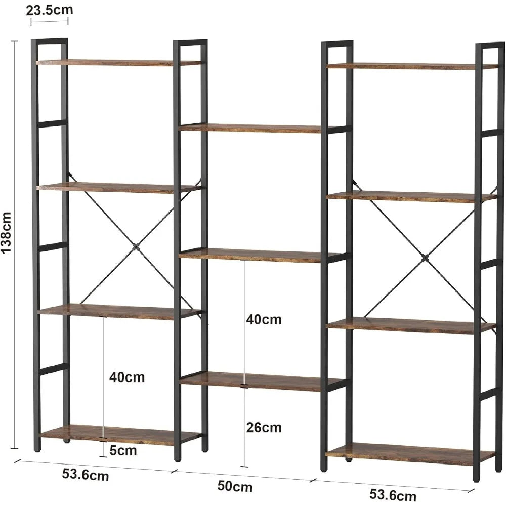 4 Tier Industrial Bookcase with 11 Open Display Shelves