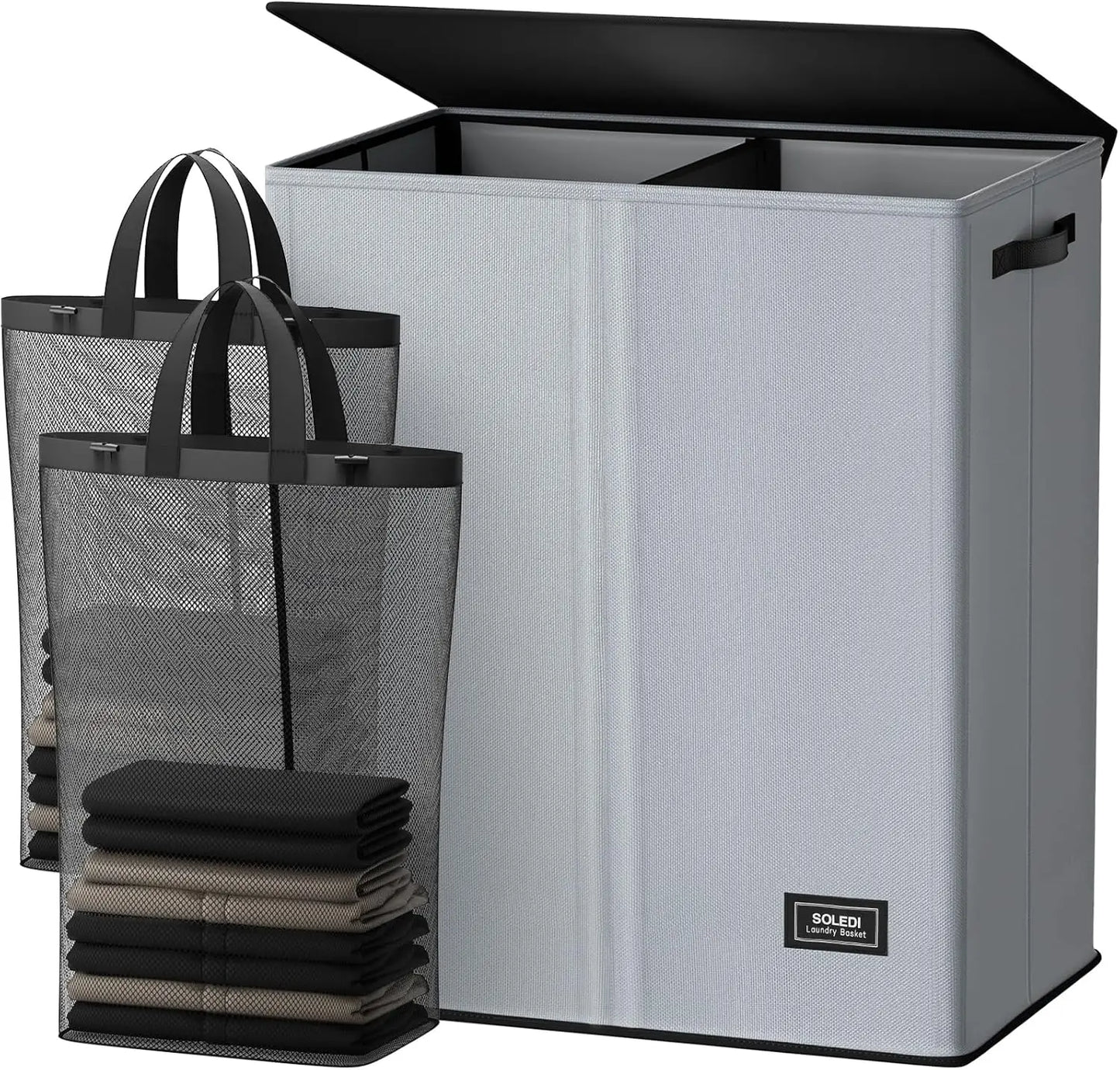 Double Laundry Hamper with Lid and Removable Bags