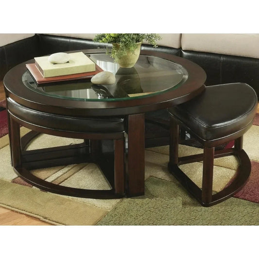 Glass Top Round Coffee Table with 4 Stools