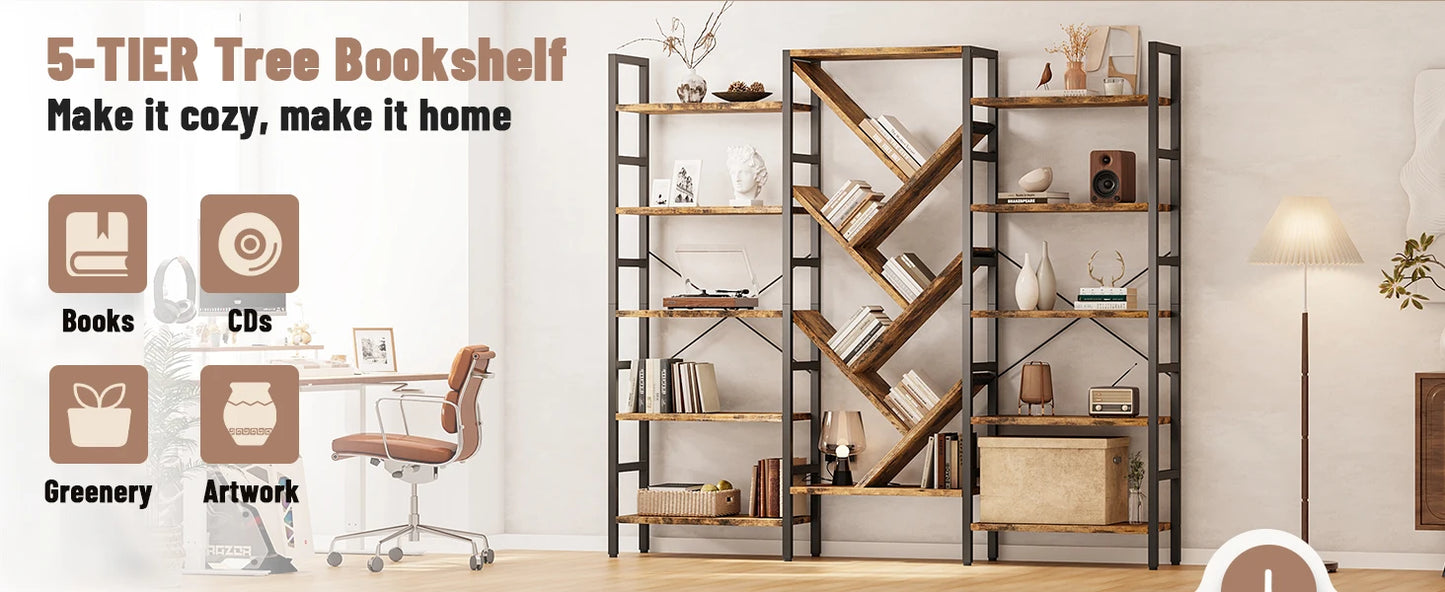 5 Tier Bookcase with 17 Open Display Shelves
