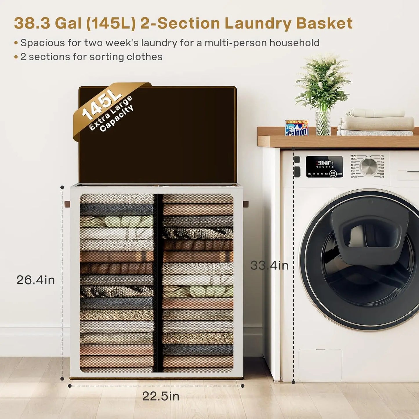 Double Laundry Hamper with Lid and Removable Bags