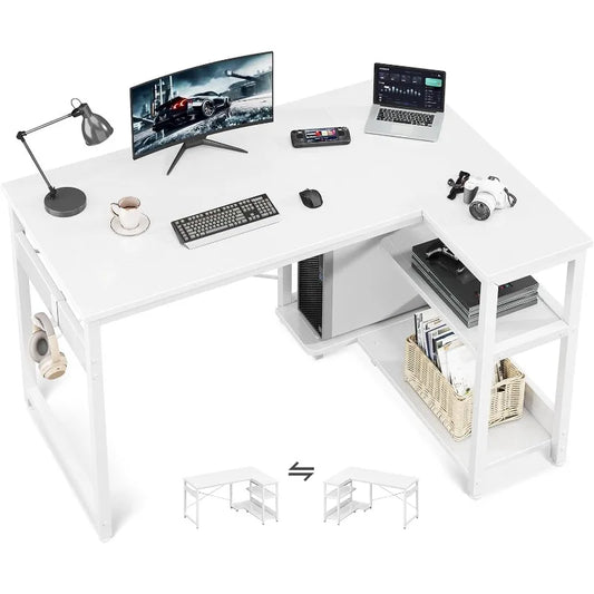 L Shaped Computer Desk with Storage Shelves & PC Stand