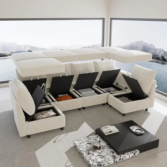 6 Seat Sectional Sofa with Storage and USB Chargers