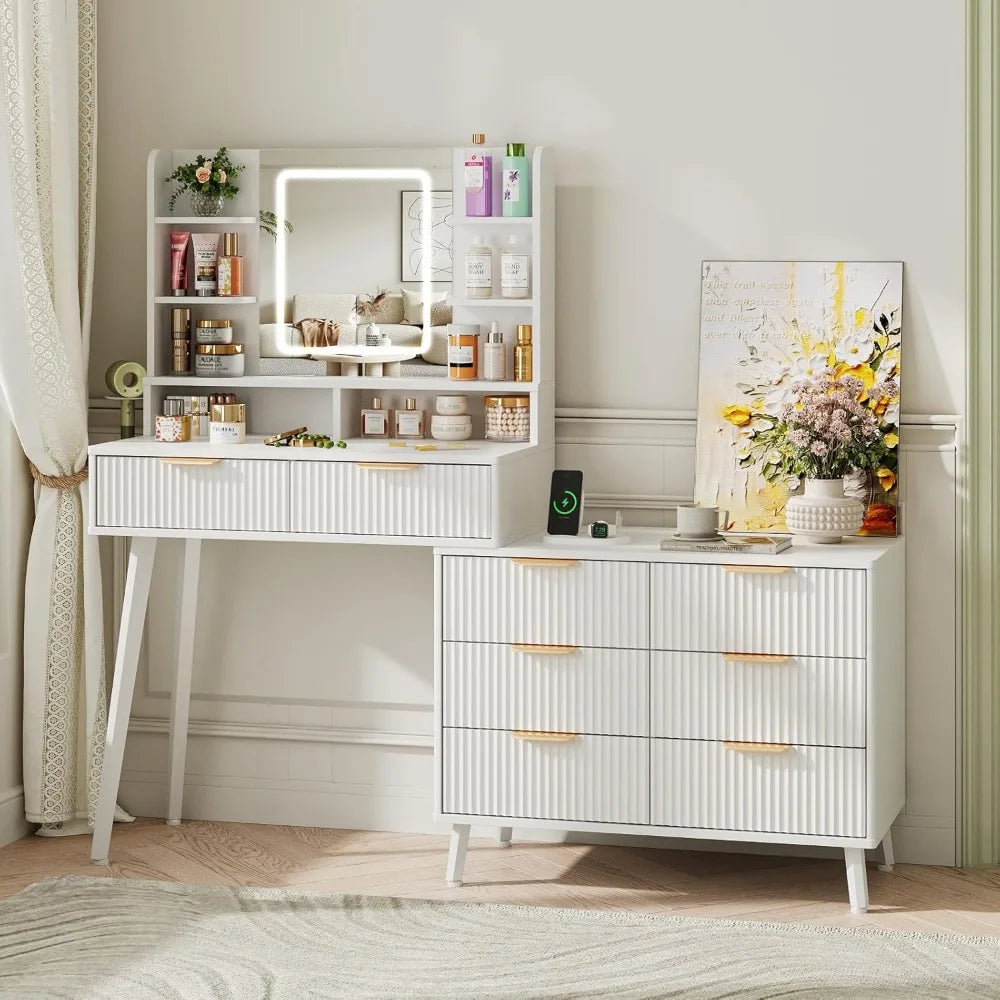Vanity Dresser with Lights and Power Outlets